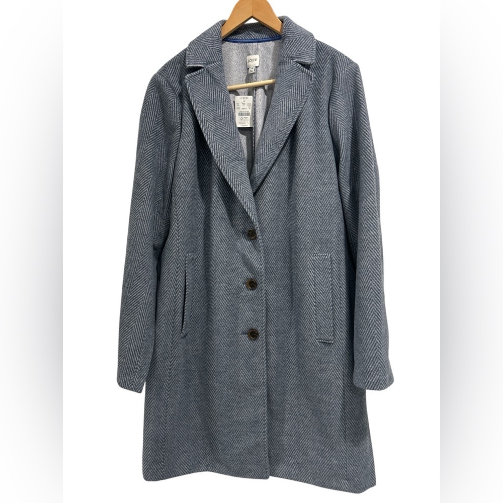NWT J. Crew Plus Herringbone Topcoat in Hazy Chevron Shades of Gray - Size 18 - Picture 2 of 11